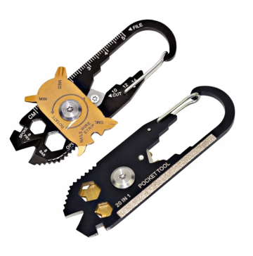 20v1 Multifunkčná kľúčenka na prežitie s karabinou, otvárač, skrutkovač, kľúče, nôž, pilník, mierka