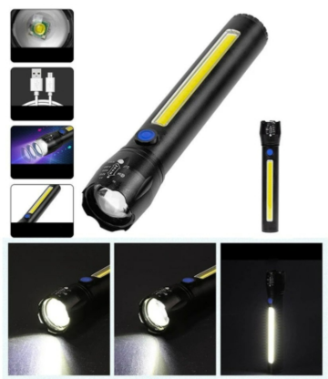 Kovová ručná baterka LED COB ZOOM T6 USB LIGHT ZOOM